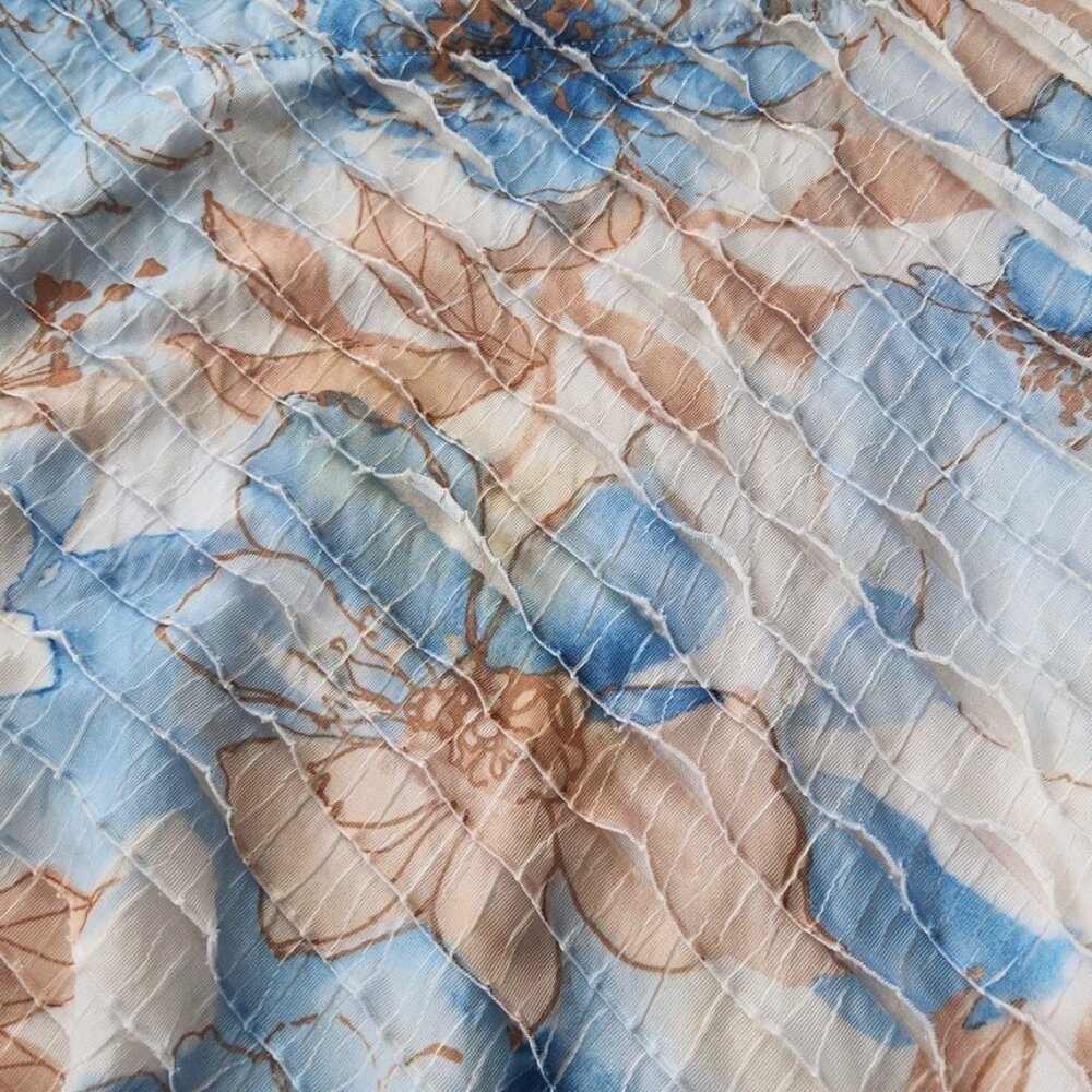 Y2K Pastel Blue Crinkle Boho Top Medium Petite Floral Cottagecore Fairy Vtg 00s - Picture 5 of 10